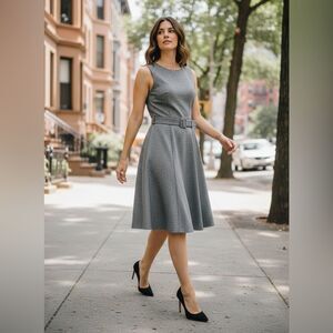 Ann Taylor Factory Gray Belted Sleeveless Dress | Size 4